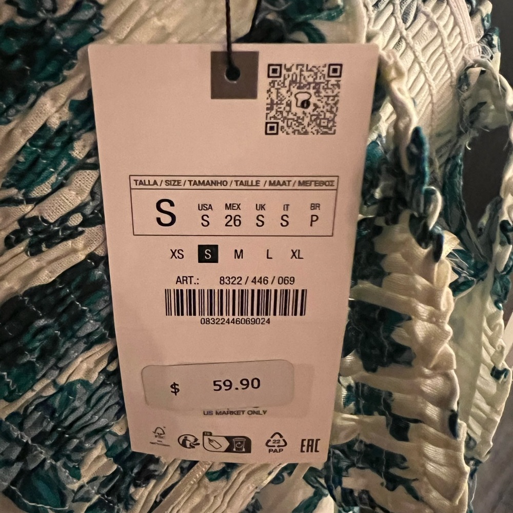 Zara linen blend floral print dress green floral small New with tags - Picture 4 of 5